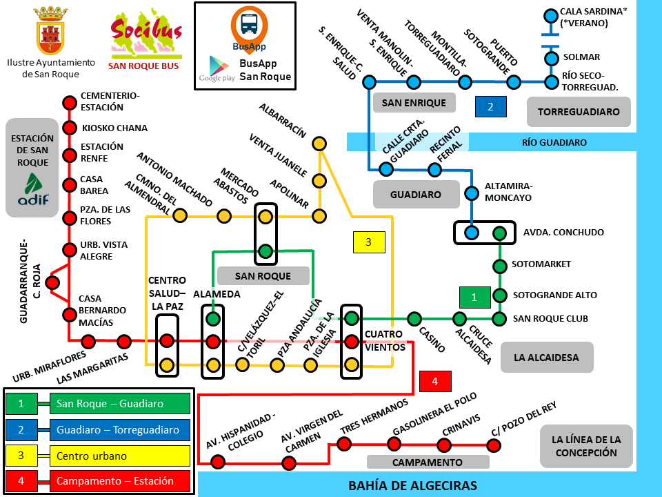 Map of city buses in San Roque